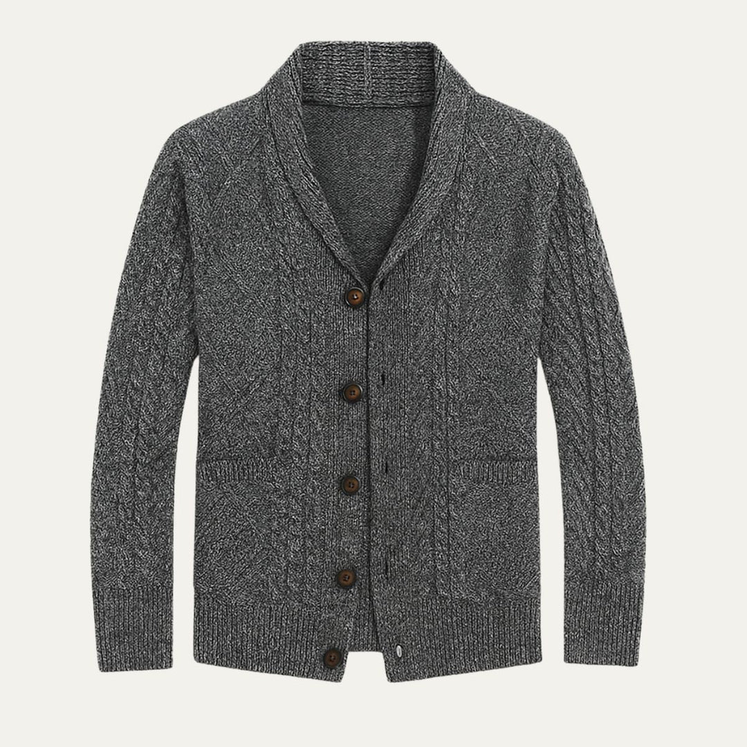 Achatius | Herren Strickjacke mit Zopf und Schalkragen