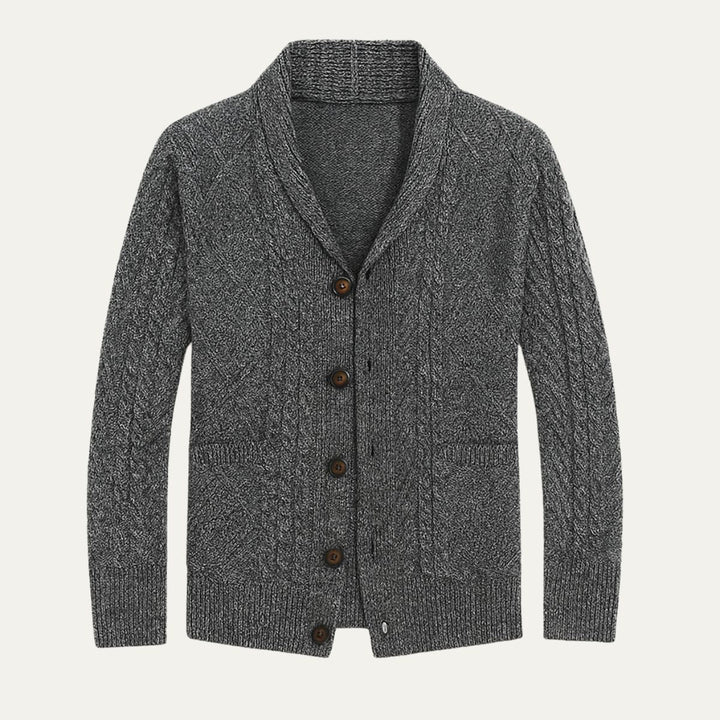 Achatius | Herren Strickjacke mit Zopf und Schalkragen