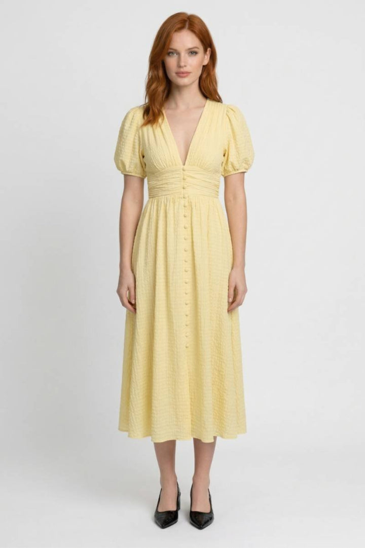 Sommer Midi-Kleid Damen | Betonte Taille | Puffärmel | Feminin &amp; Elegant