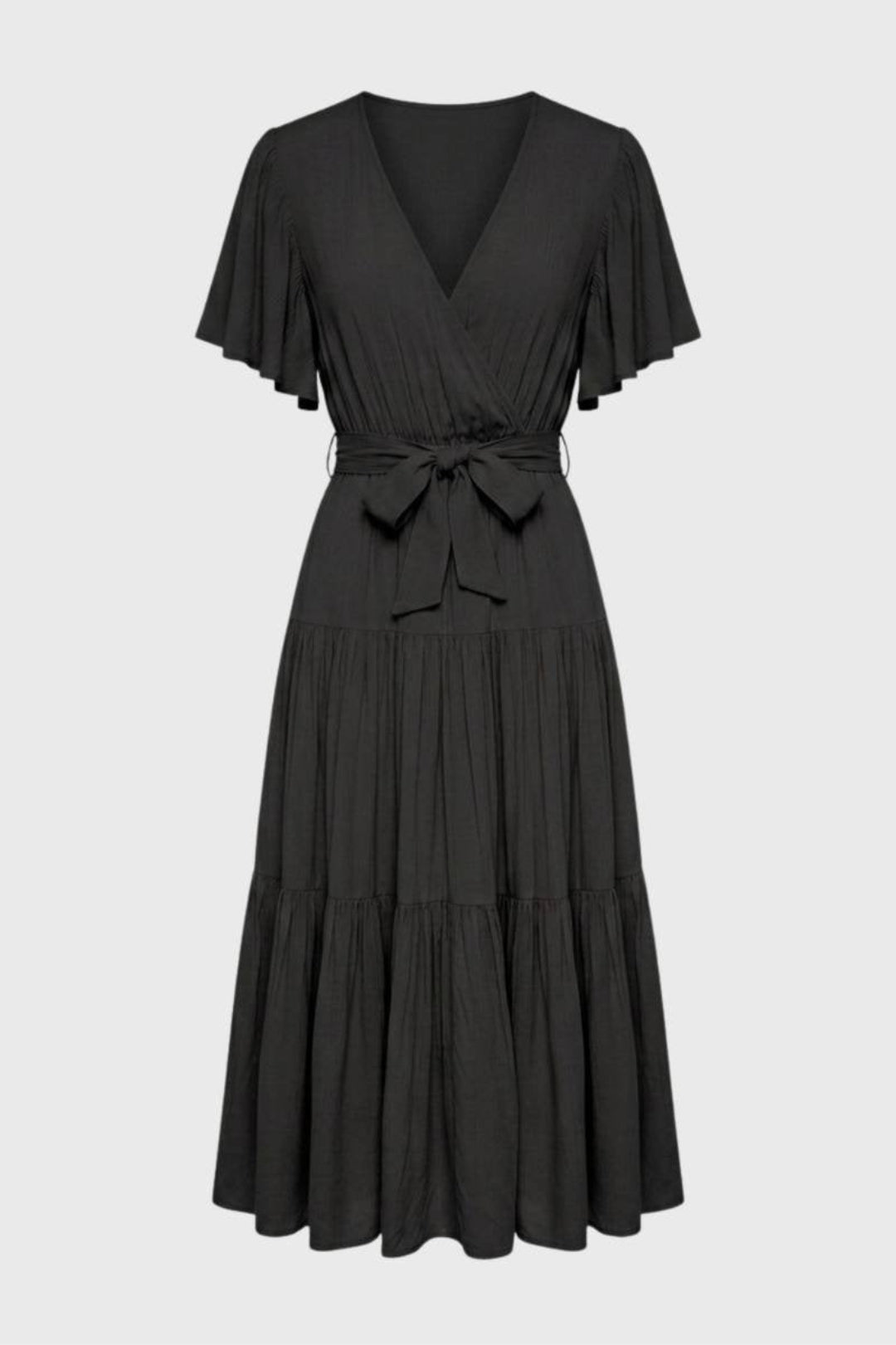 Damen-Midikleid | Wickelausschnitt &amp; Gürtel | Korallenrot