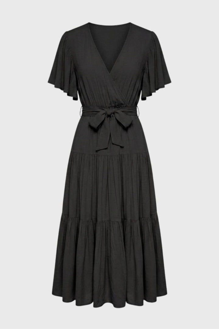 Damen-Midikleid | Wickelausschnitt &amp; Gürtel | Korallenrot