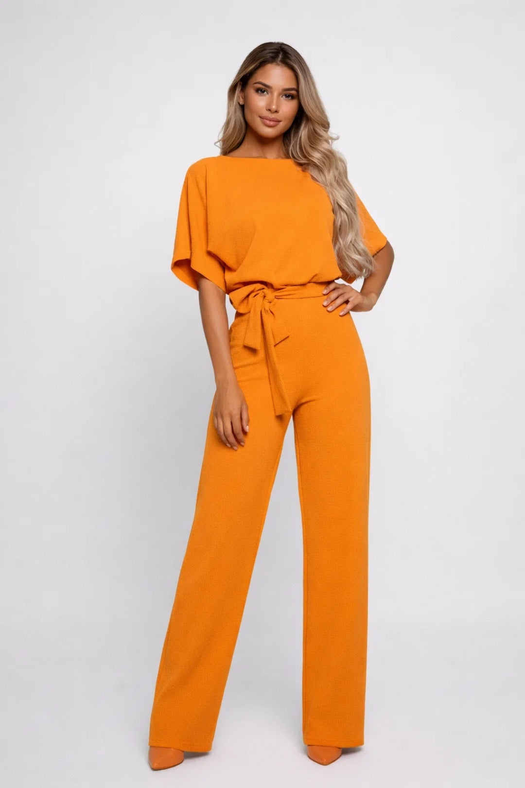 Damen-Jumpsuit | Weites Bein &amp; Bindegürtel | Sandbeige