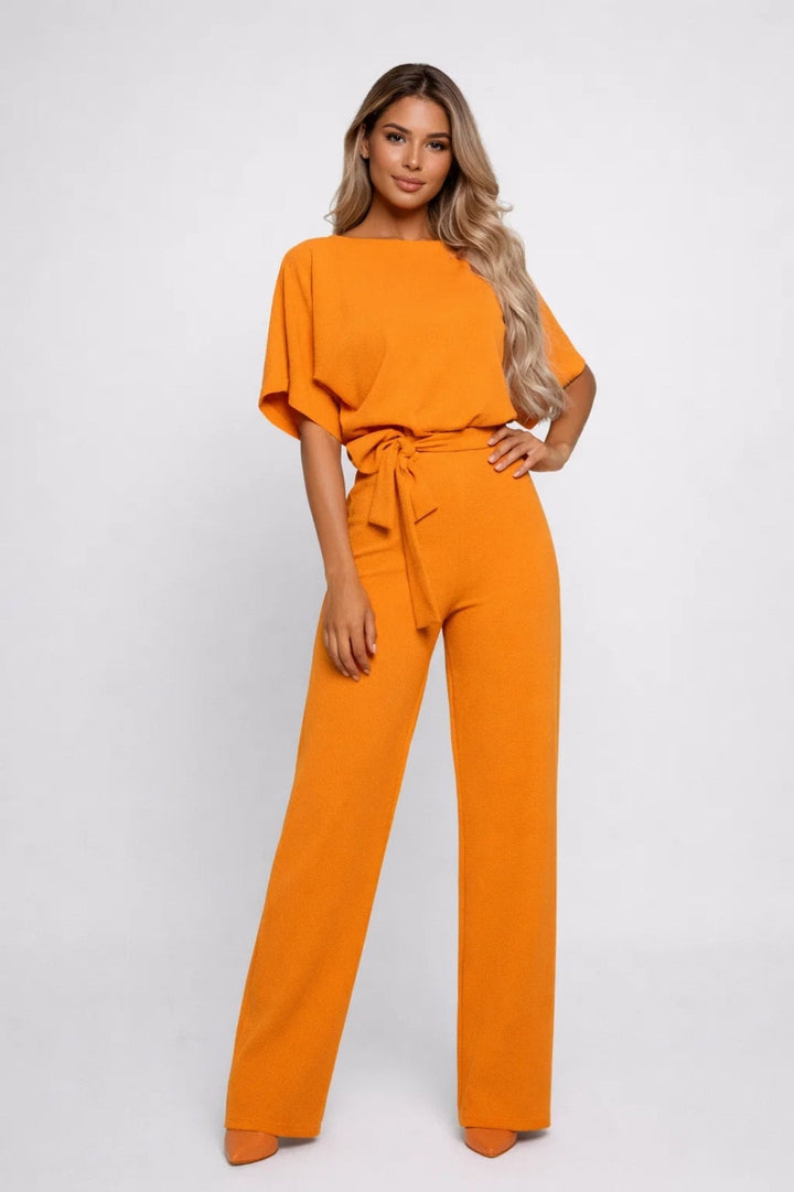 Damen-Jumpsuit | Weites Bein &amp; Bindegürtel | Sandbeige