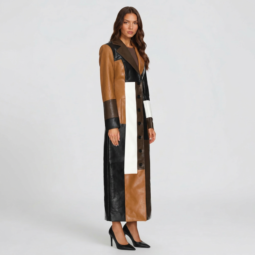Amelinde | Damen mit Reverskragen Patchworkmantel