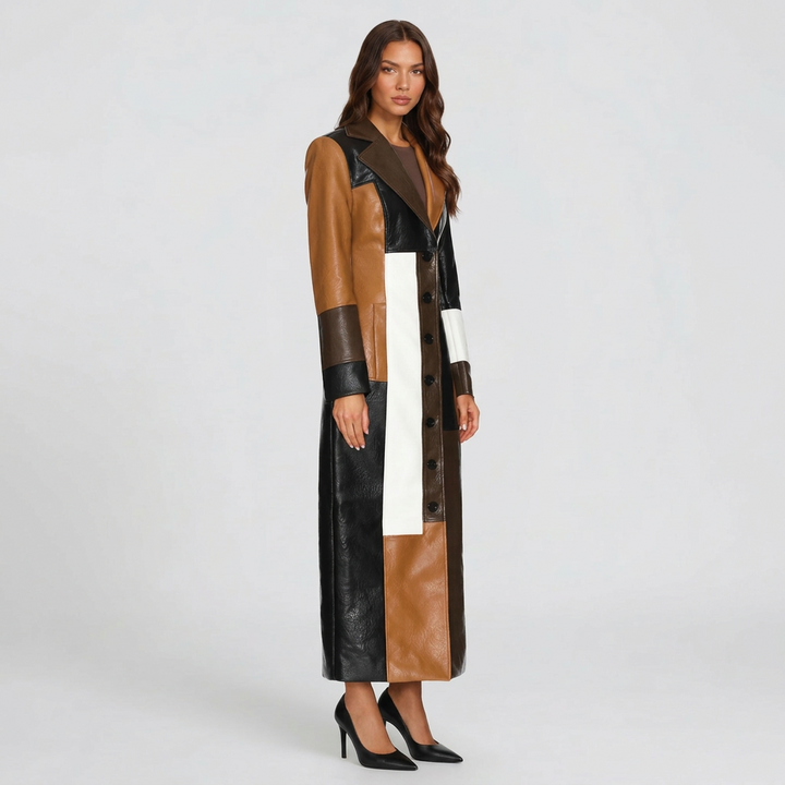 Amelinde | Damen mit Reverskragen Patchworkmantel