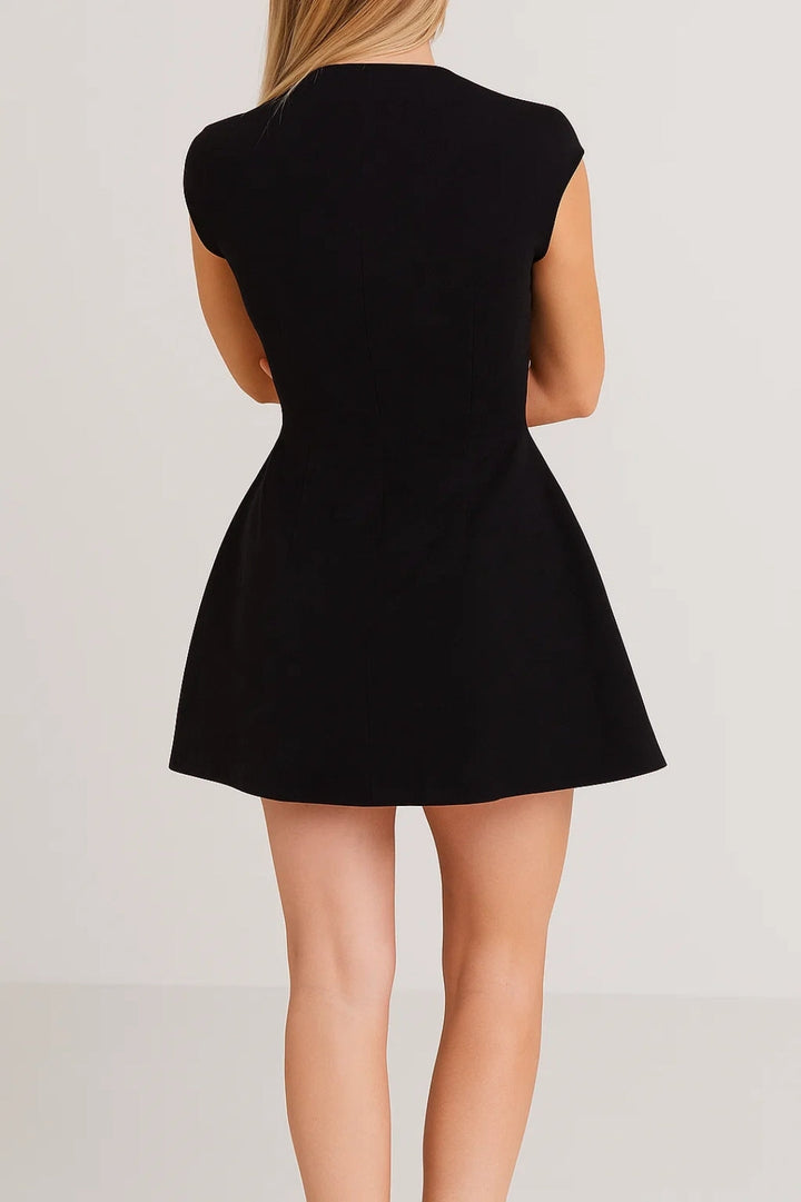 Kurzes Damenkleid Schwarz | Stehkragen | Betonte Taille | Elegant für Abend &amp; Events