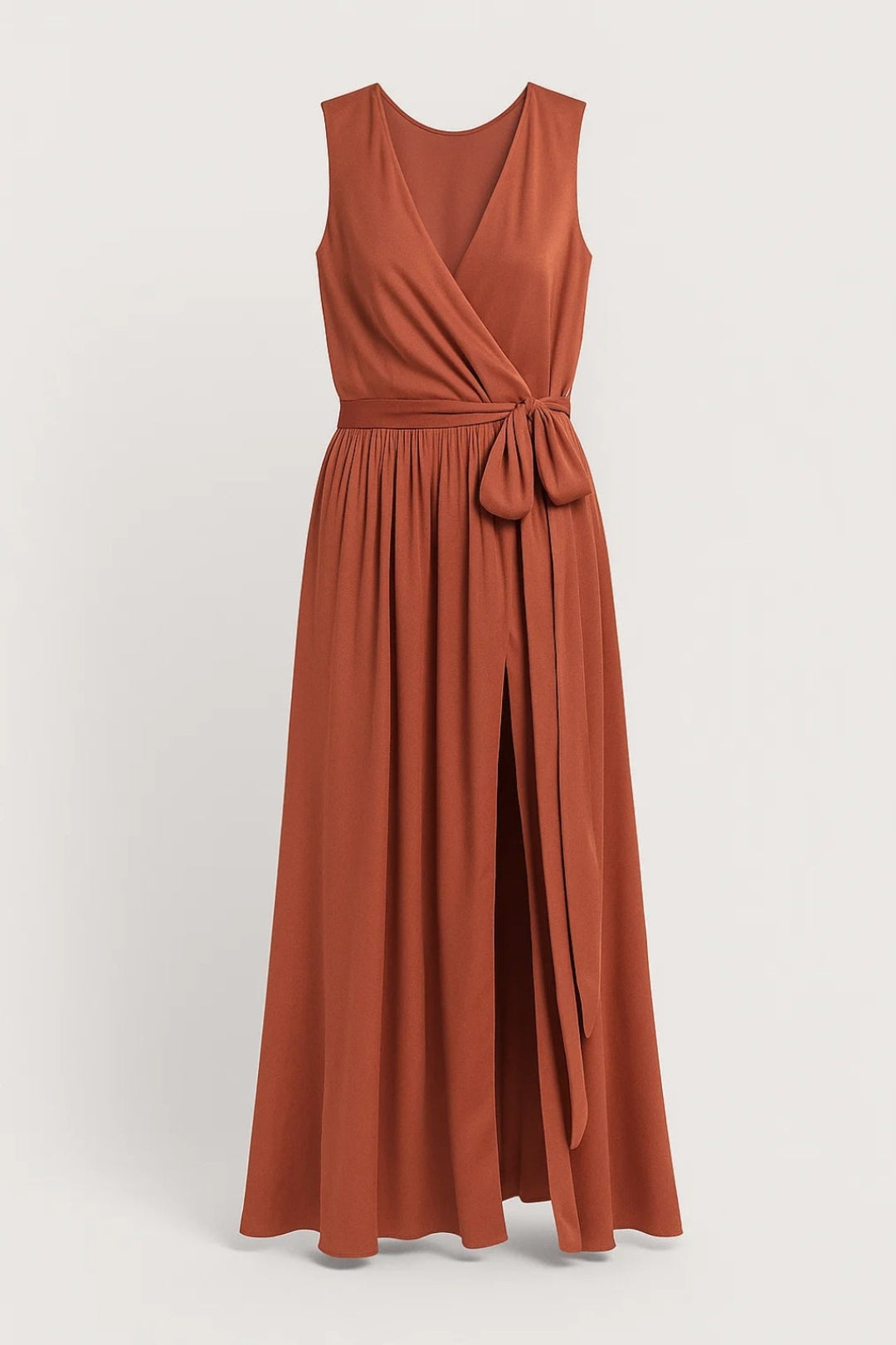 Damen-Maxikleid | Wickelstil &amp; V-Ausschnitt | Terrakotta
