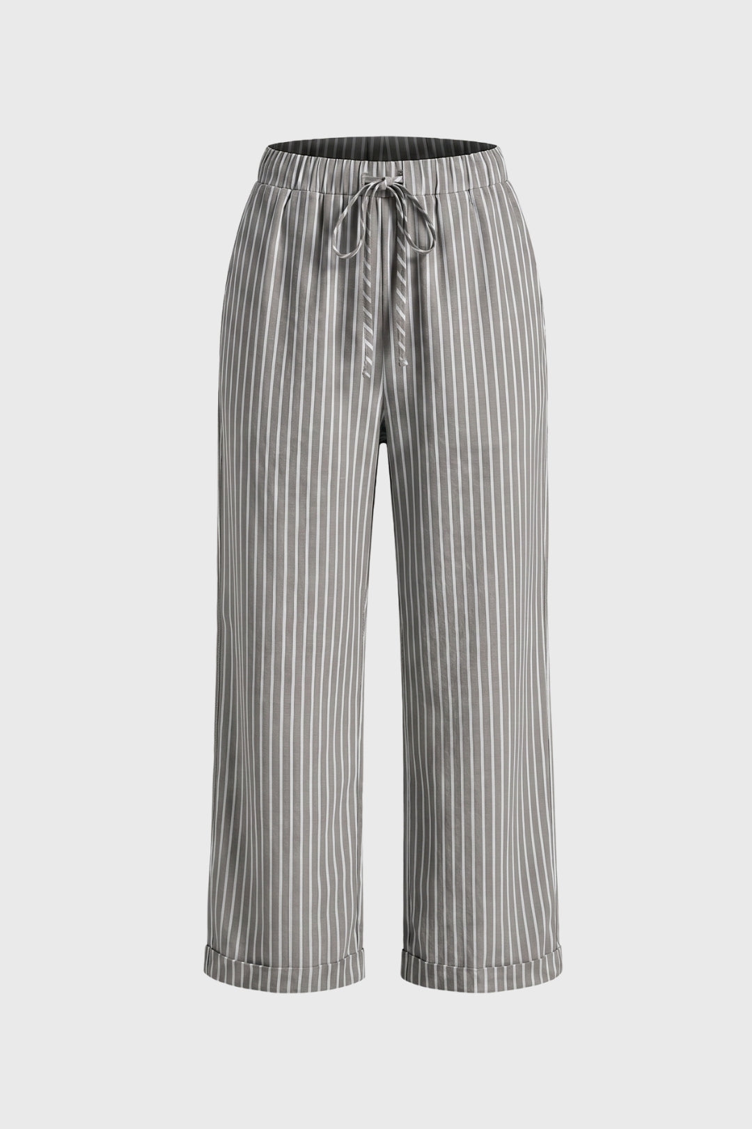 Damenhose | Gestreift &amp; hoher Bund | Beige-Weiß