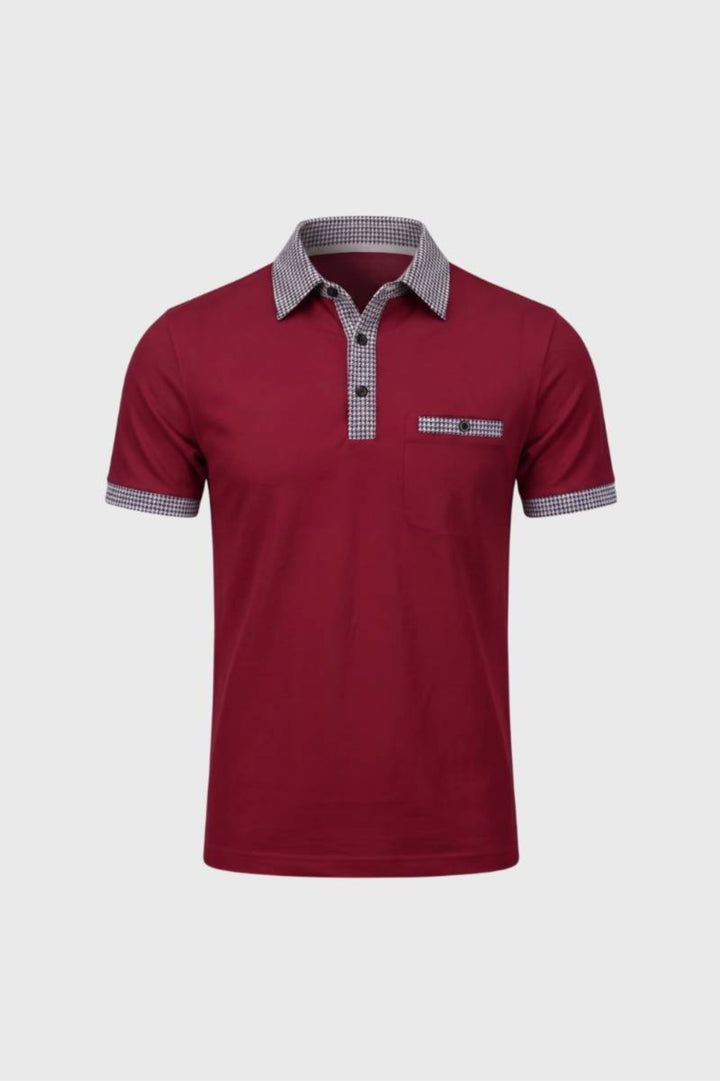 Herren-Polo | Hahnentritt-Details &amp; Kontrastkragen | Weiß