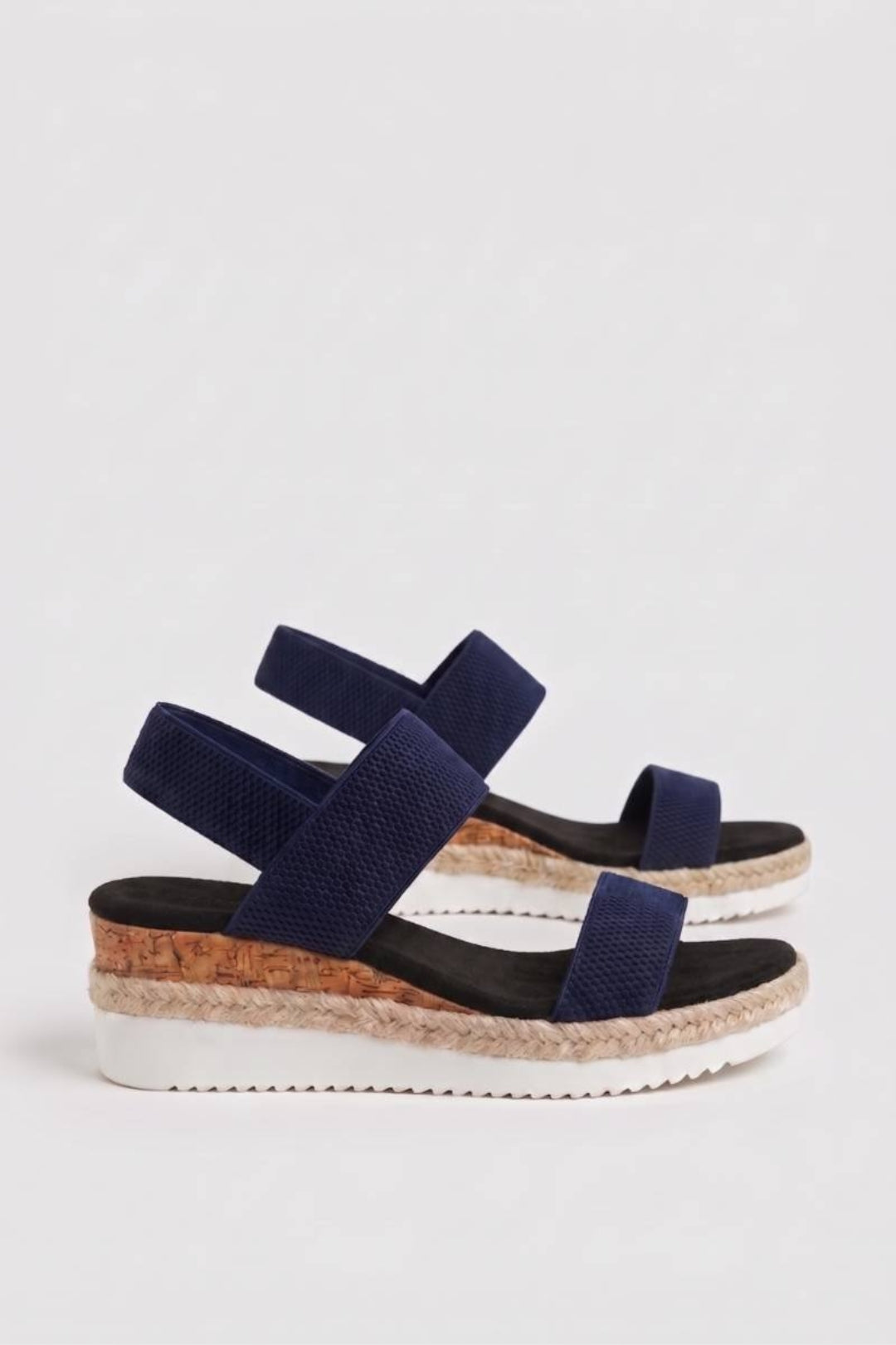 Damen-Sandalen | Keilabsatz &amp; dehnbare Riemen | Schwarz