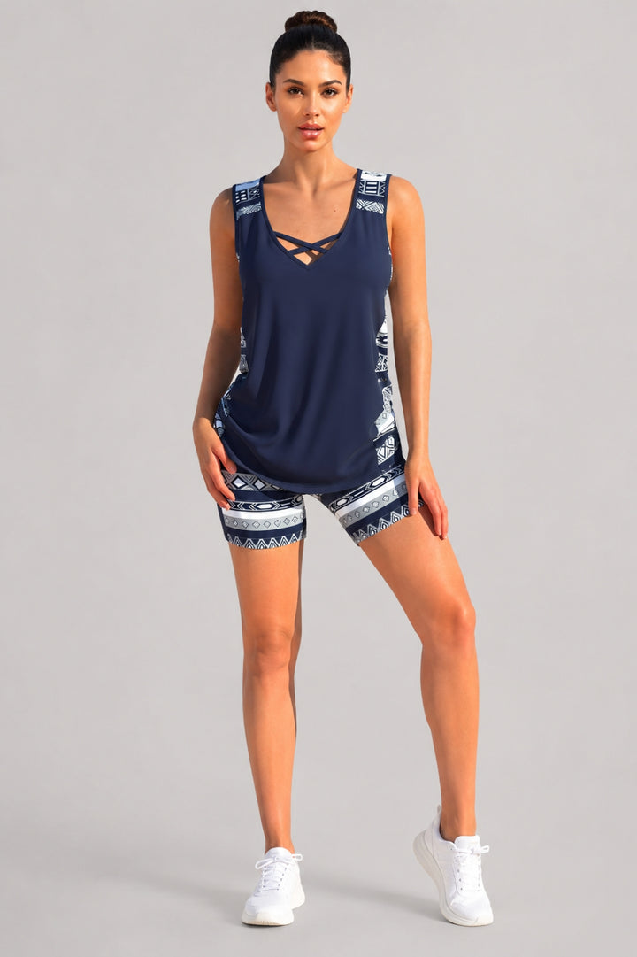 Damen-Badeanzug in figurbetonter Passform | Bedruckter Tankini und figurformende Shorts