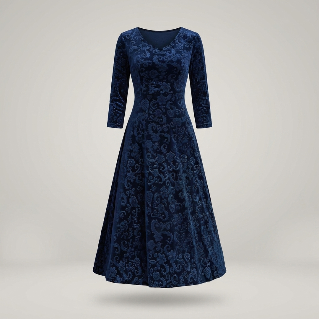 Barbara | Damen Kleid mit V-Ausschnitt und Blumenmuster Midikleid