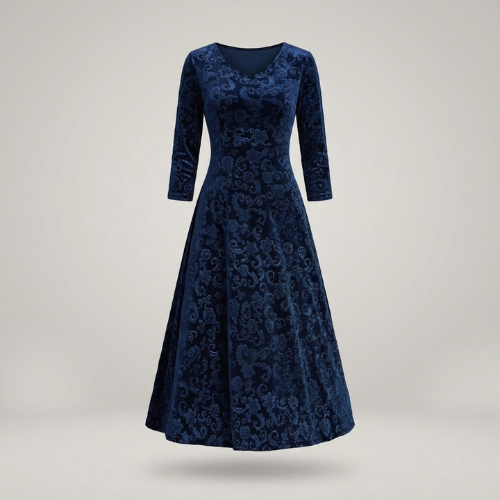 Barbara | Damen Kleid mit V-Ausschnitt und Blumenmuster Midikleid