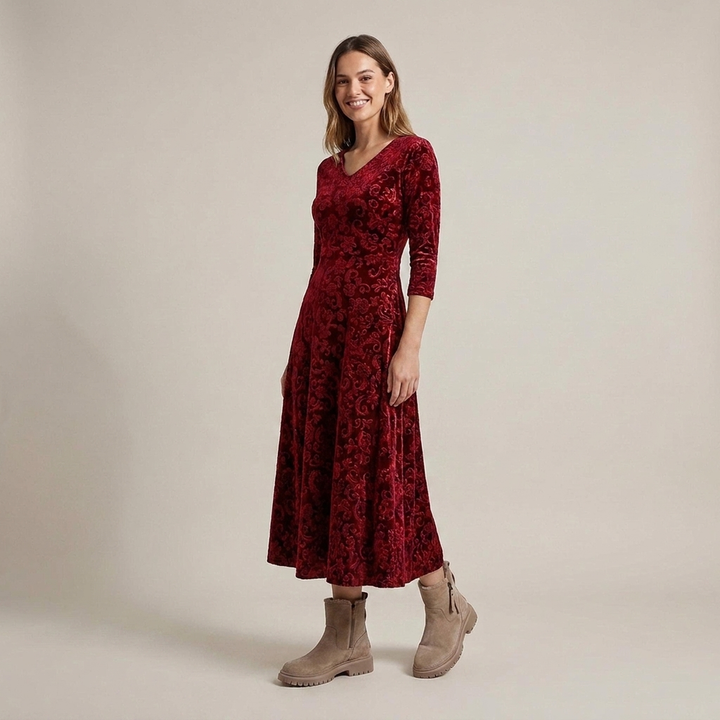 Barbara | Damen Kleid mit V-Ausschnitt und Blumenmuster Midikleid