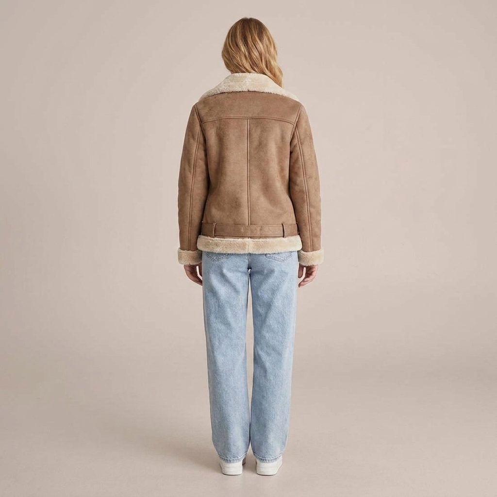 Rinhild | Damenjacke mit Gürtel und Reißverschluss Bikerjacke