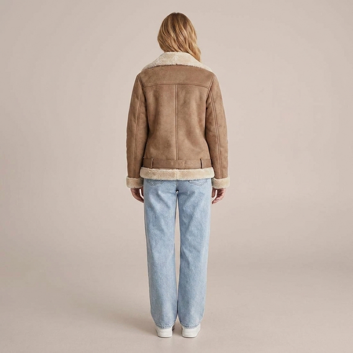 Rinhild | Damenjacke mit Gürtel und Reißverschluss Bikerjacke