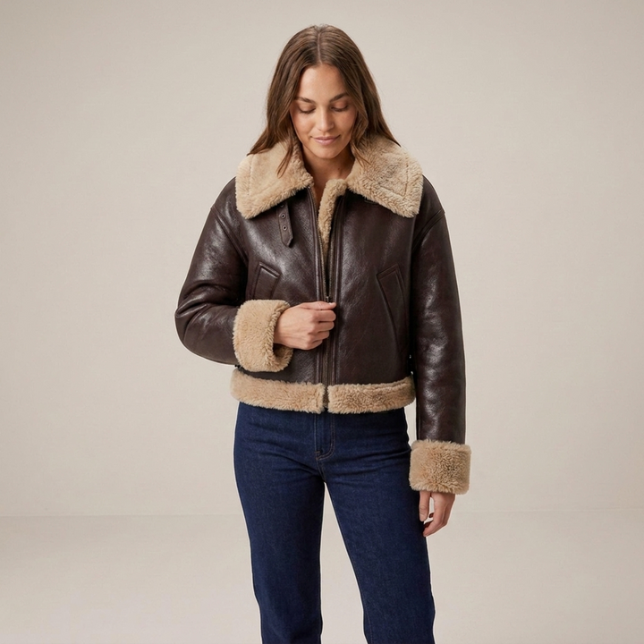 Tamara | Damen Kurze Fellkragen Fliegerjacke