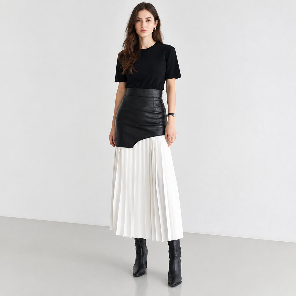 Franka | Damen Asymmetrisch Plissee Maxirock