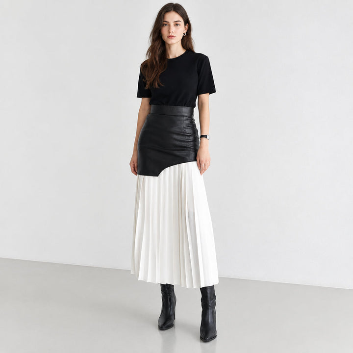Franka | Damen Asymmetrisch Plissee Maxirock