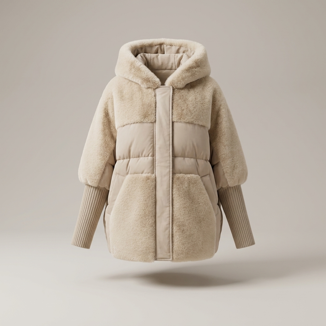 Theodelinda | Damen Steppjacke mit Kapuze und Teddybesatz