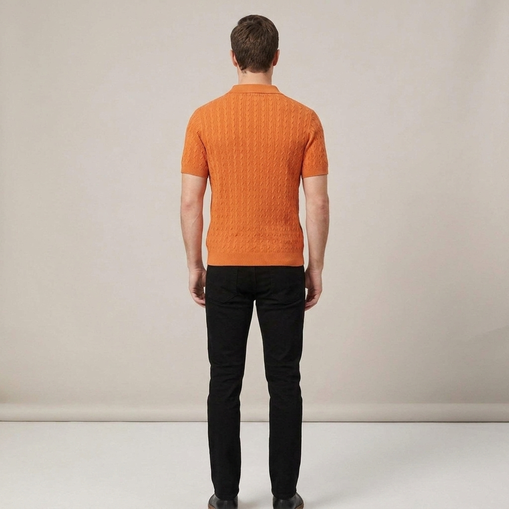 Franz | Herren Kurzarm Strickpoloshirt mit Zopfmuster