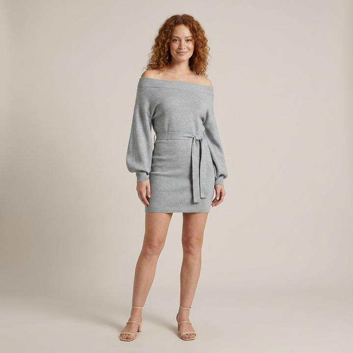 Kirsten | Damen Strickkleid mit Bindegürtel Minikleid