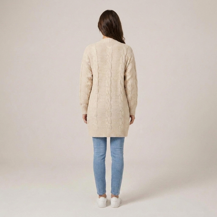 Delia | Damen Strukturmuster Long Strickjacke