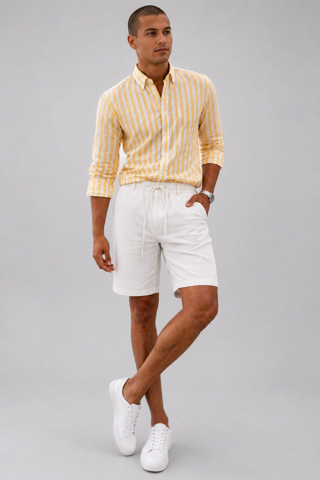 Lässige Herren-Shorts im lockeren Schnitt | Knielang, verstellbarer Kordelzug, Leinen-Look