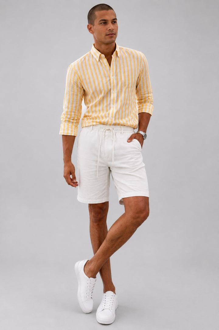 Lässige Herren-Shorts im lockeren Schnitt | Knielang, verstellbarer Kordelzug, Leinen-Look