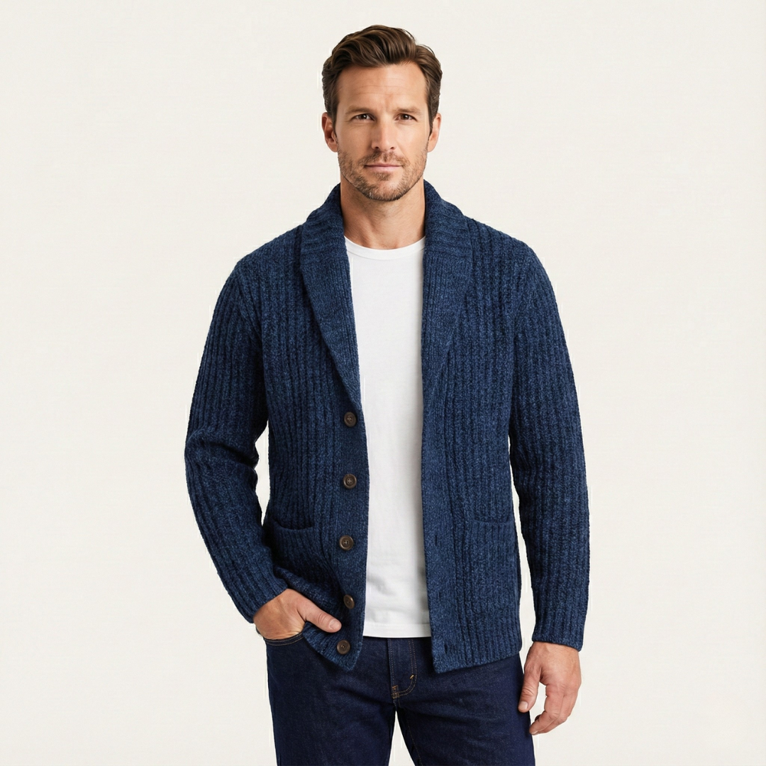 Adelbert | Klassische Strickjacke mit Schalkragen und Strukturmuster