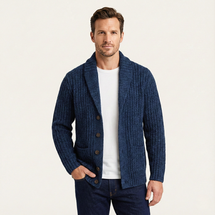 Adelbert | Klassische Strickjacke mit Schalkragen und Strukturmuster