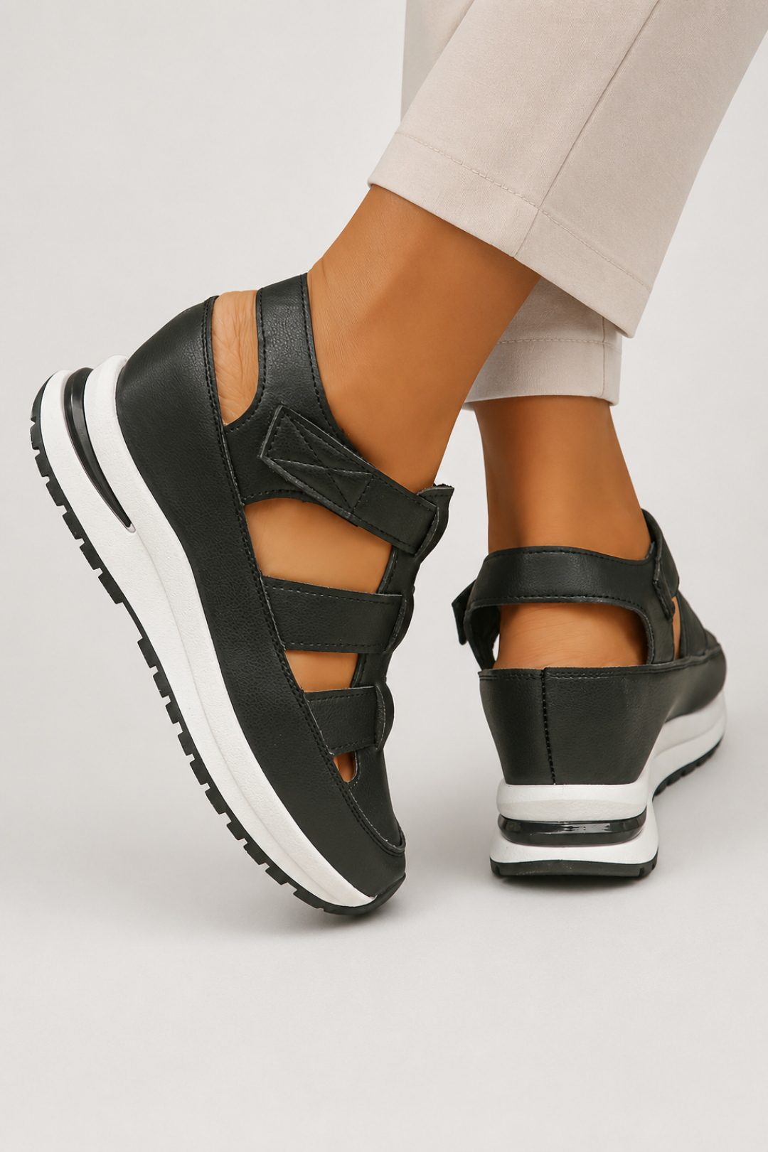 Damensandalen mit bequemer Passform | Klettverschluss, Keilabsatz, trendige Ausschnitte