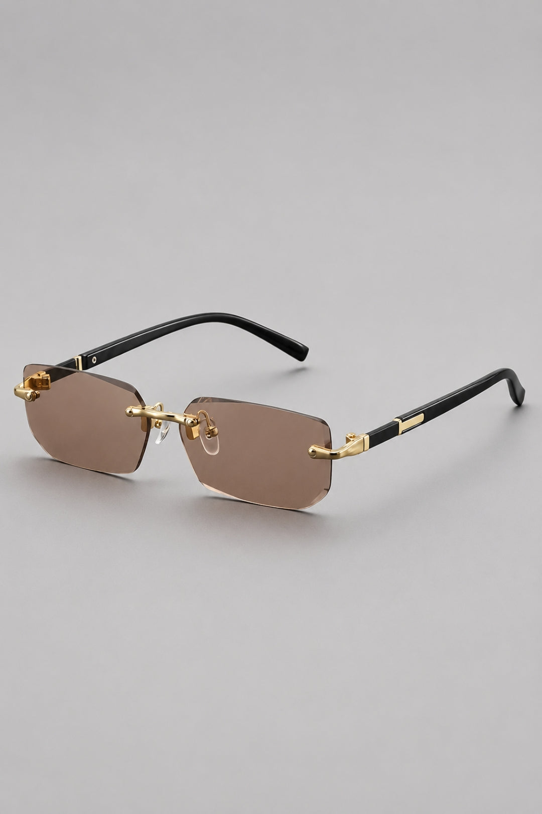 Herrenbrille im randlosen Stil | Getönte rechteckige Gläser und Vintage-Look
