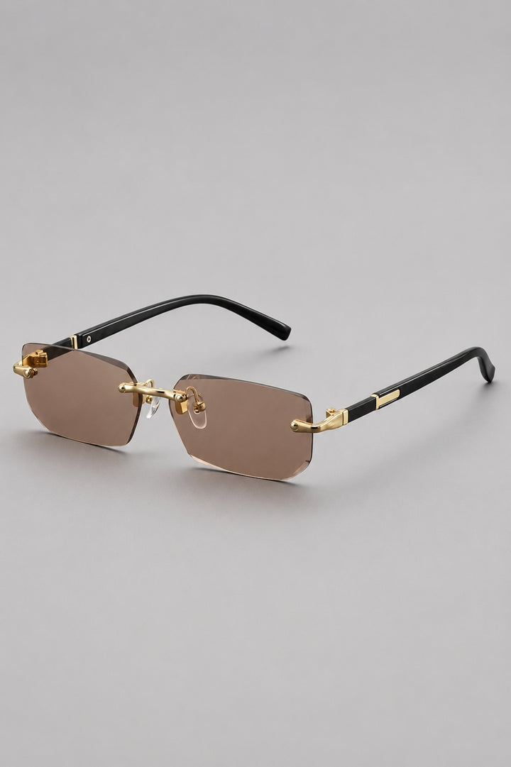 Herrenbrille im randlosen Stil | Getönte rechteckige Gläser und Vintage-Look
