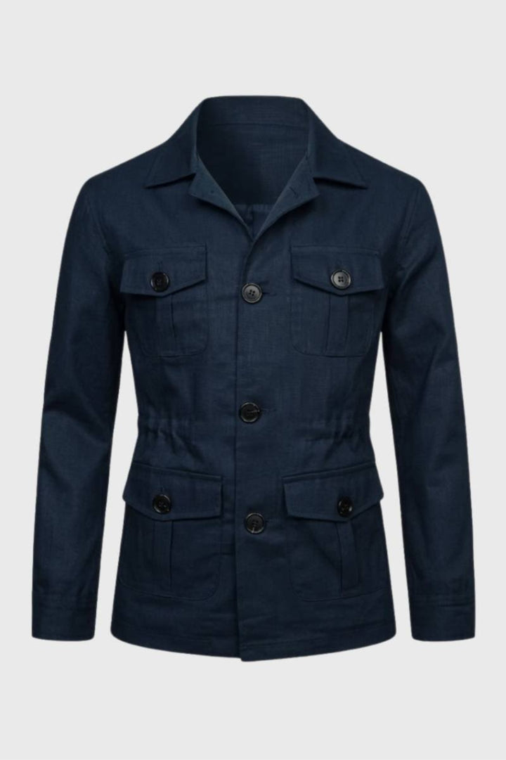 Herrenjacke in geradem Schnitt | Militär-Safari-Stil | Mehrere Taschen | Klassischer Kragen