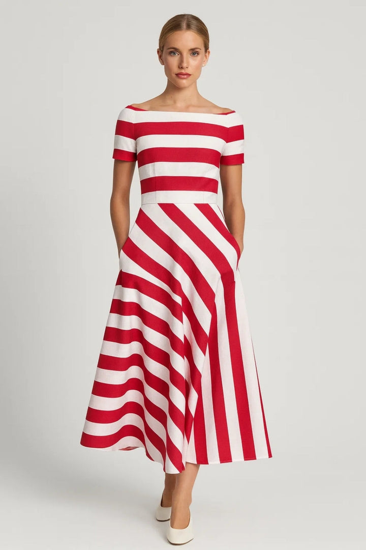 Midi-Kleid Damen | Streifen | Kurze Ärmel | Schick &amp; Feminin