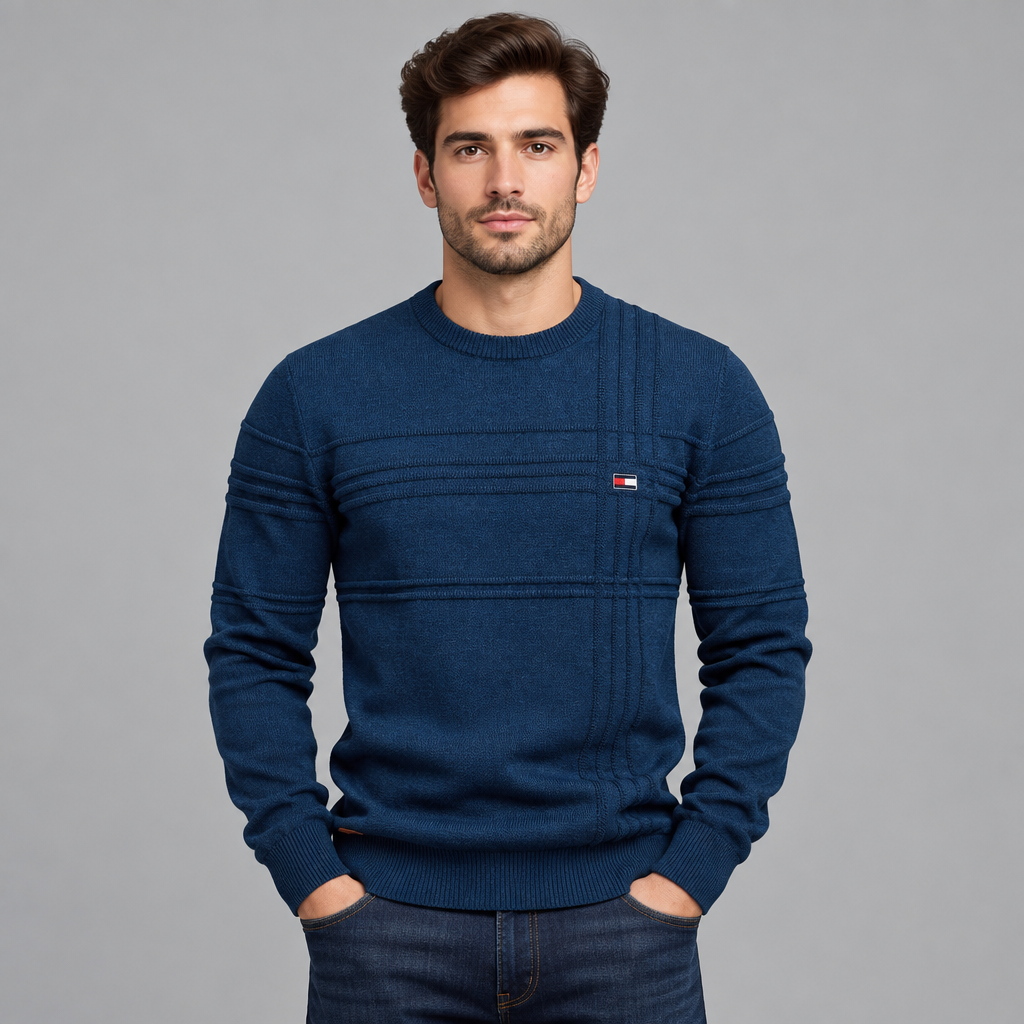 Klaus | Herren Strukturmuster Rundhals Strickpullover