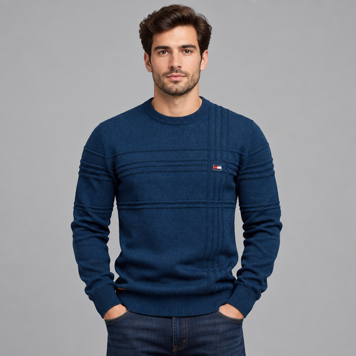 Klaus | Herren Strukturmuster Rundhals Strickpullover