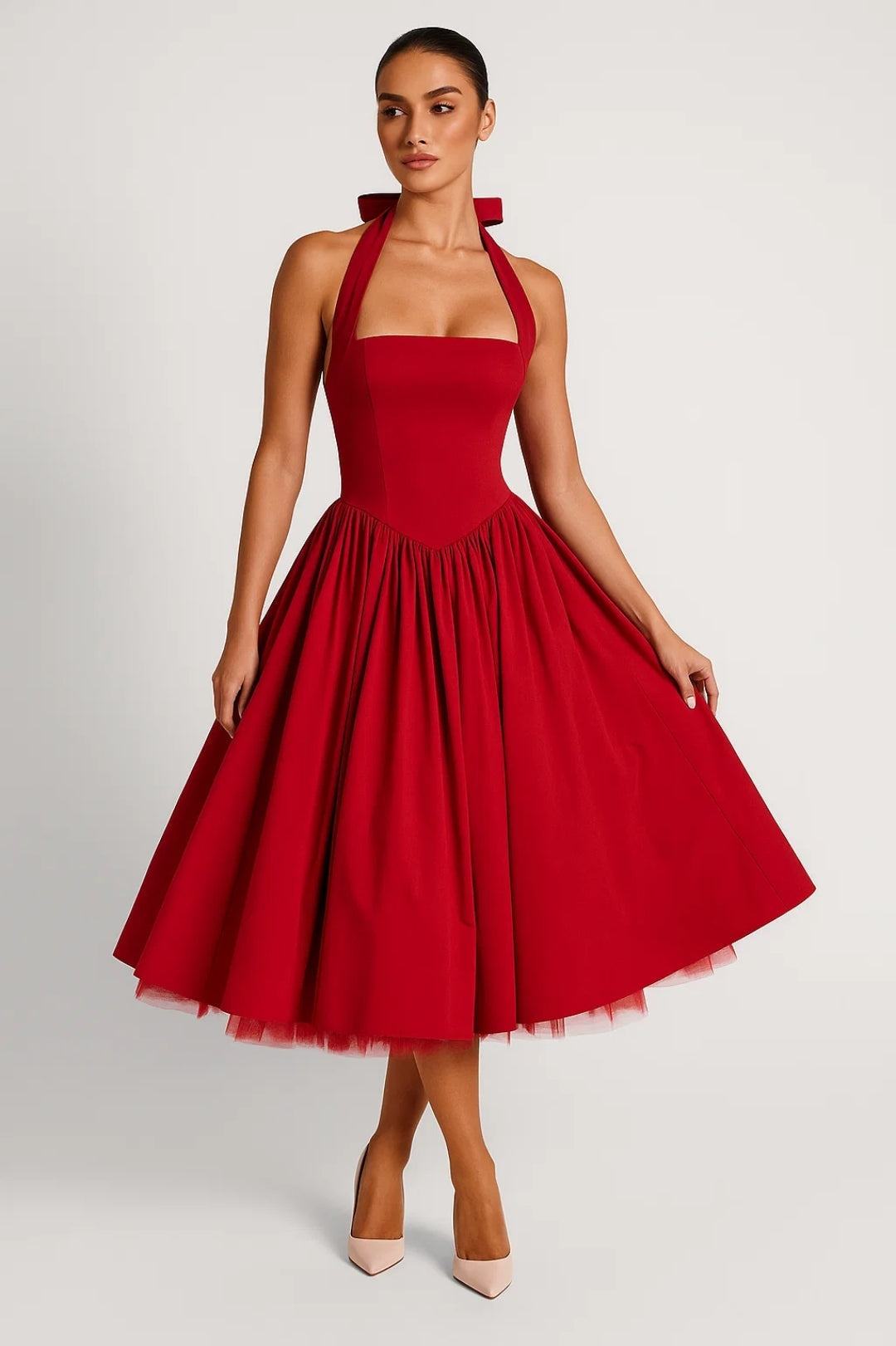 Sommer Abendkleid Damen Kurz | Weiß | Betonte Taille | Festlich Elegant
