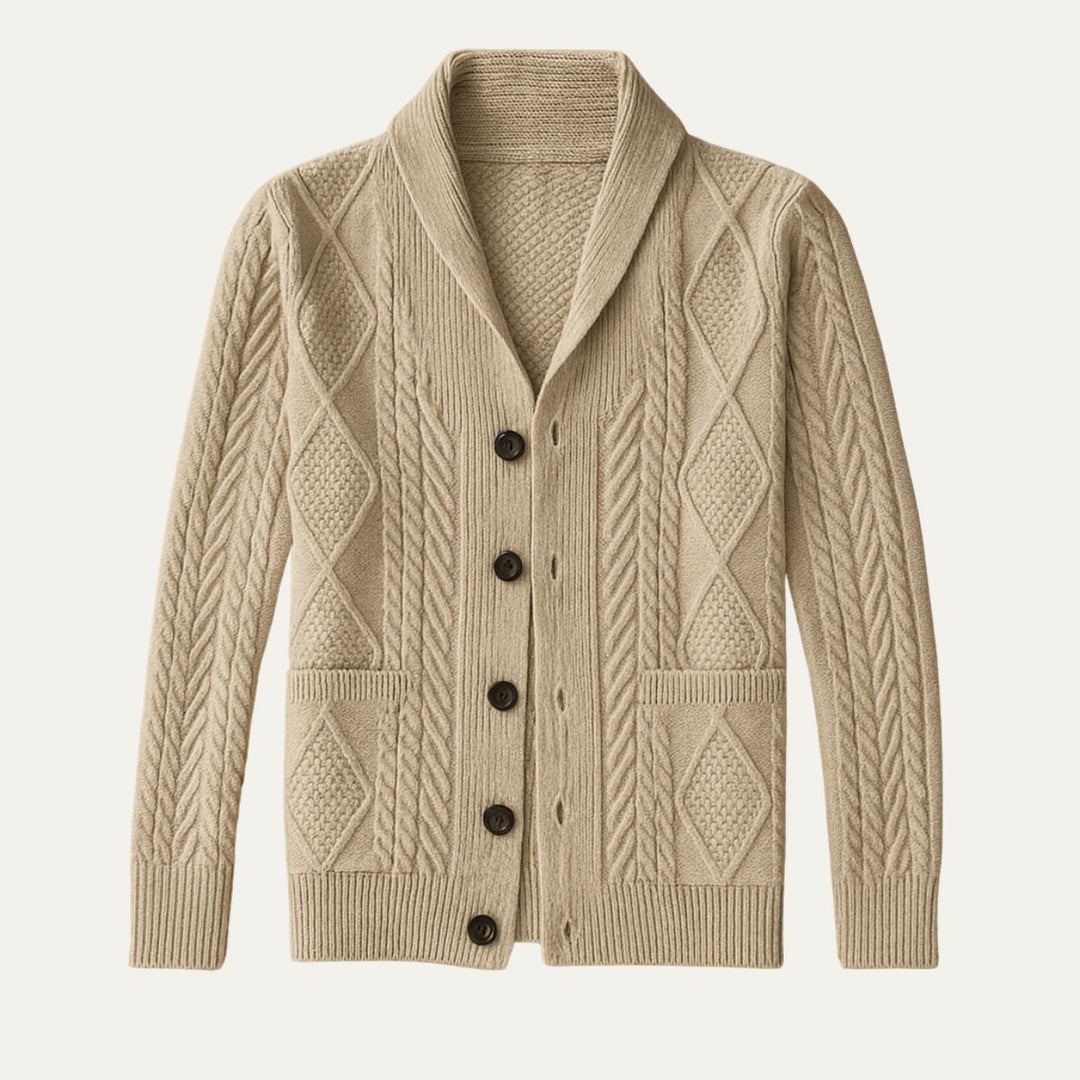 Achatius | Herren Strickjacke mit Zopf und Schalkragen