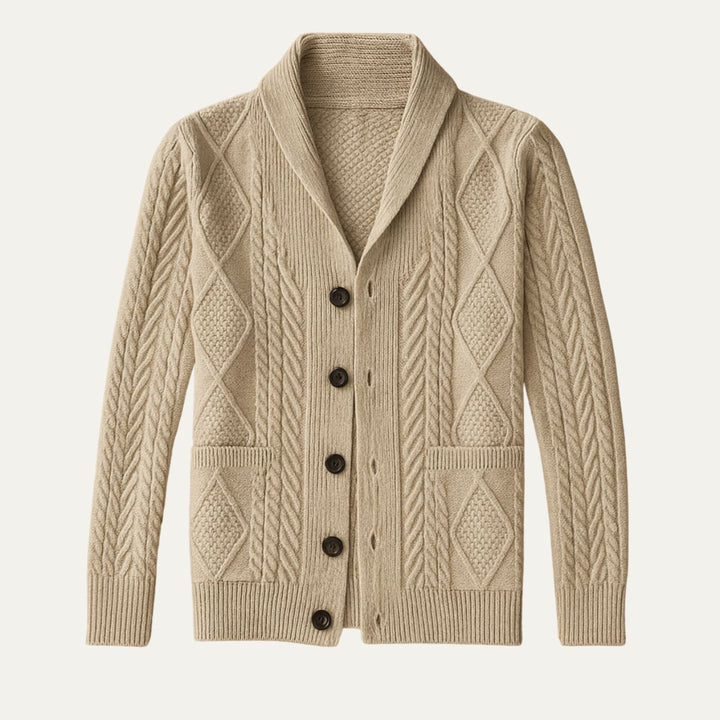 Achatius | Herren Strickjacke mit Zopf und Schalkragen