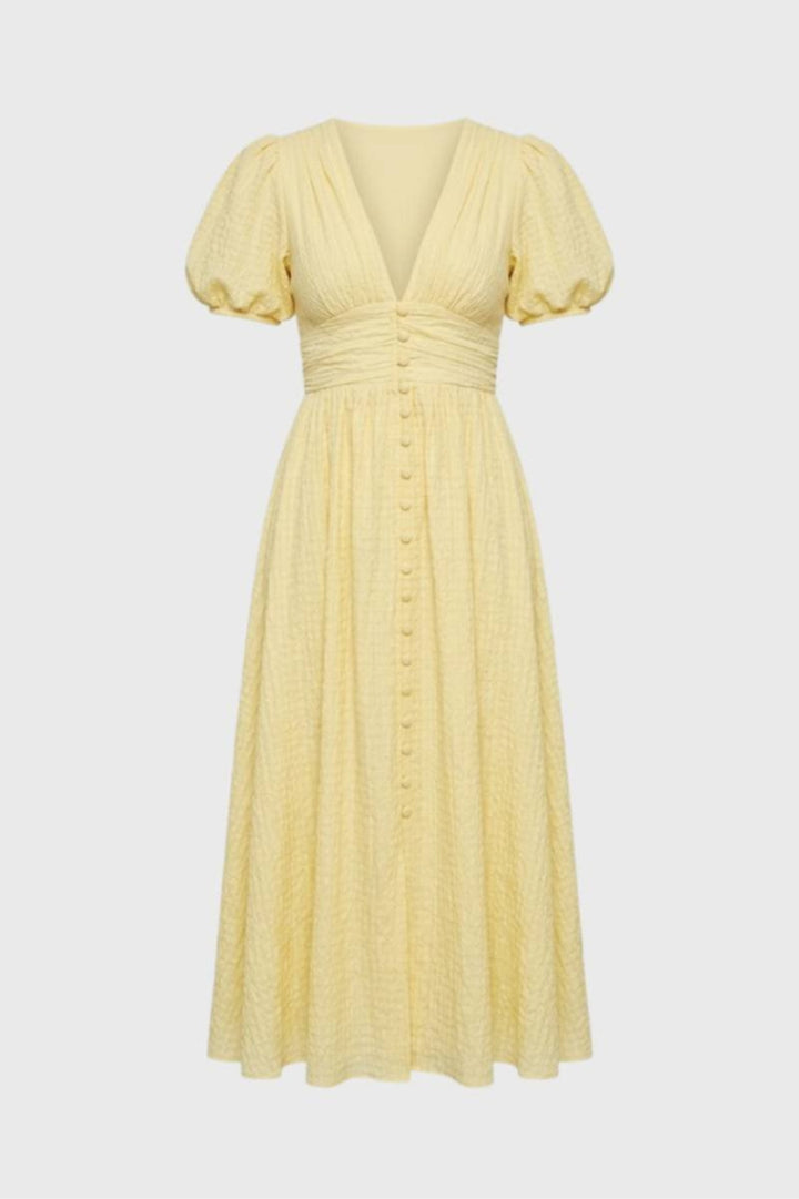 Sommer Midi-Kleid Damen | Betonte Taille | Puffärmel | Feminin &amp; Elegant
