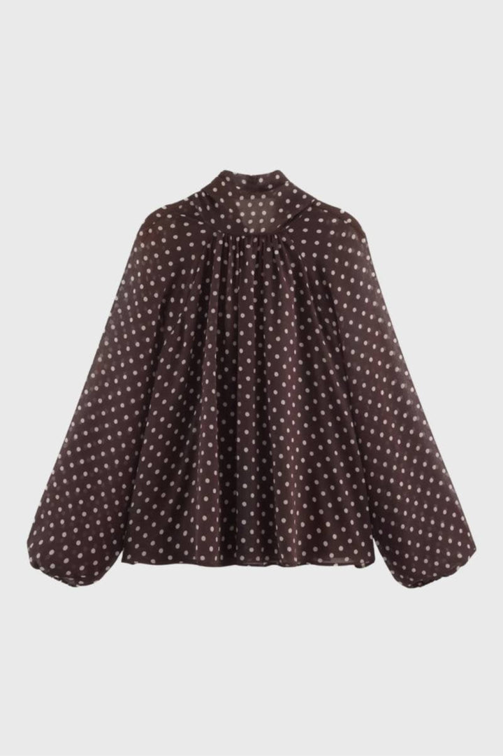 Ecru Damenbluse | Punktmuster &amp; Ballonärmel | Romantisch