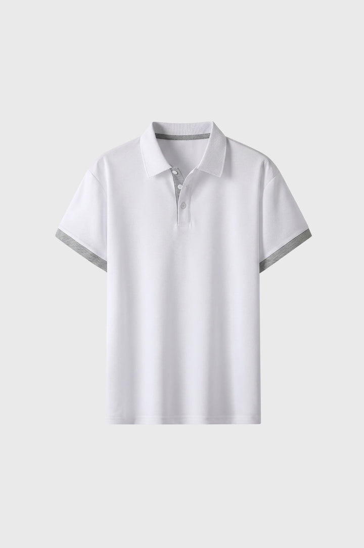 Herren-Polohemd | Reißverschluss &amp; Kontrastdetails | Schwarz-Khaki