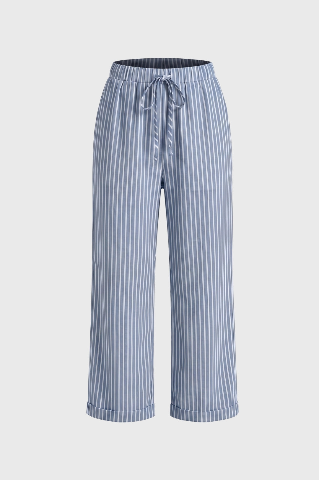 Damenhose | Gestreift &amp; hoher Bund | Beige-Weiß