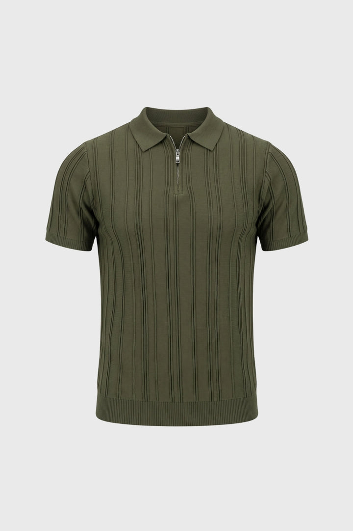 Elegantes Herren-Polo mit Reißverschluss | Kurze Ärmel, Rippstruktur und klassischer Kragen