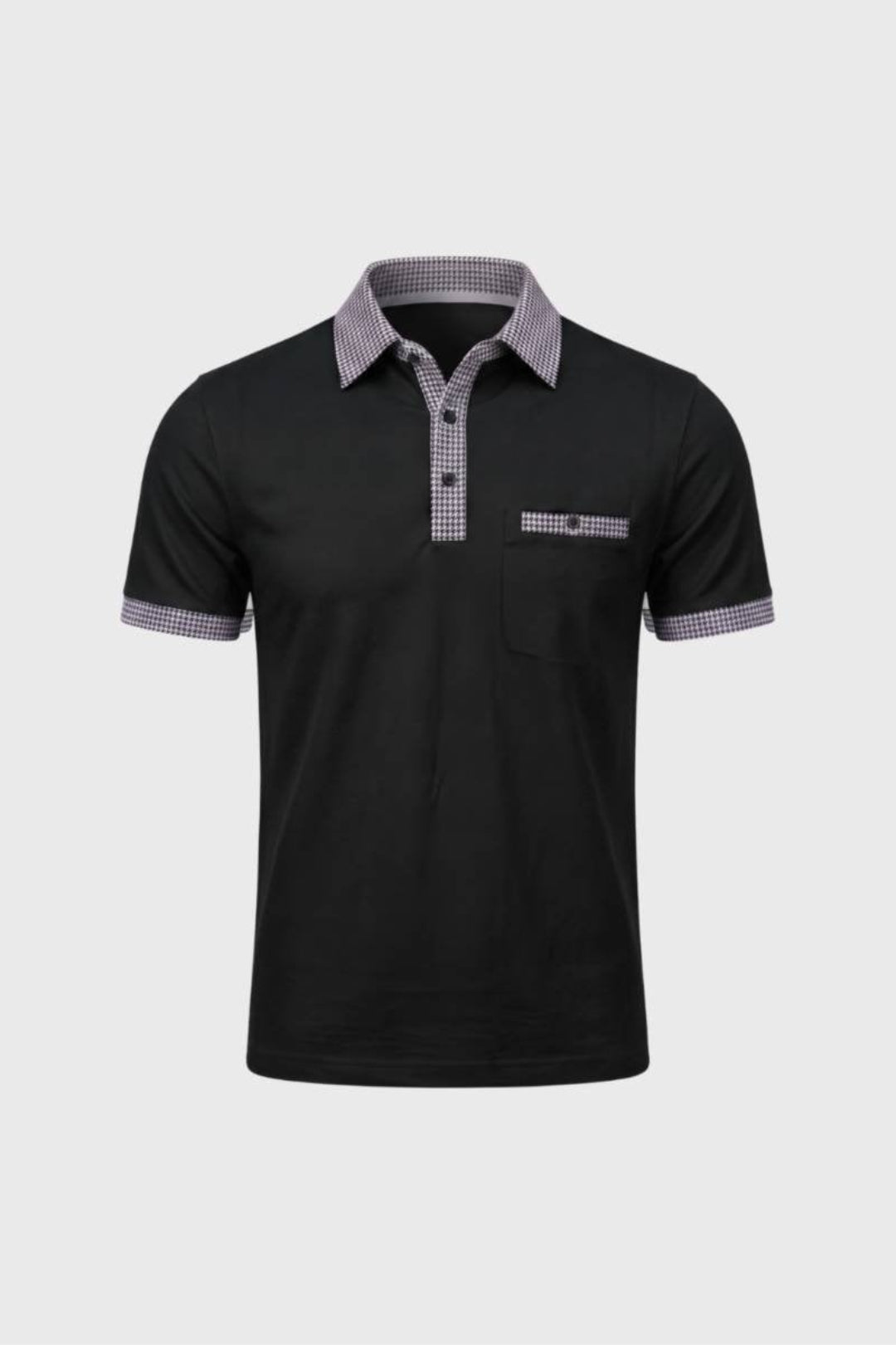 Herren-Polo | Hahnentritt-Details &amp; Kontrastkragen | Weiß