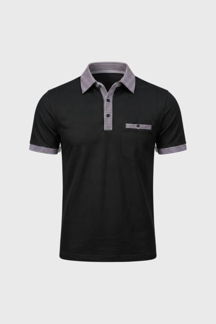 Herren-Polo | Hahnentritt-Details &amp; Kontrastkragen | Weiß