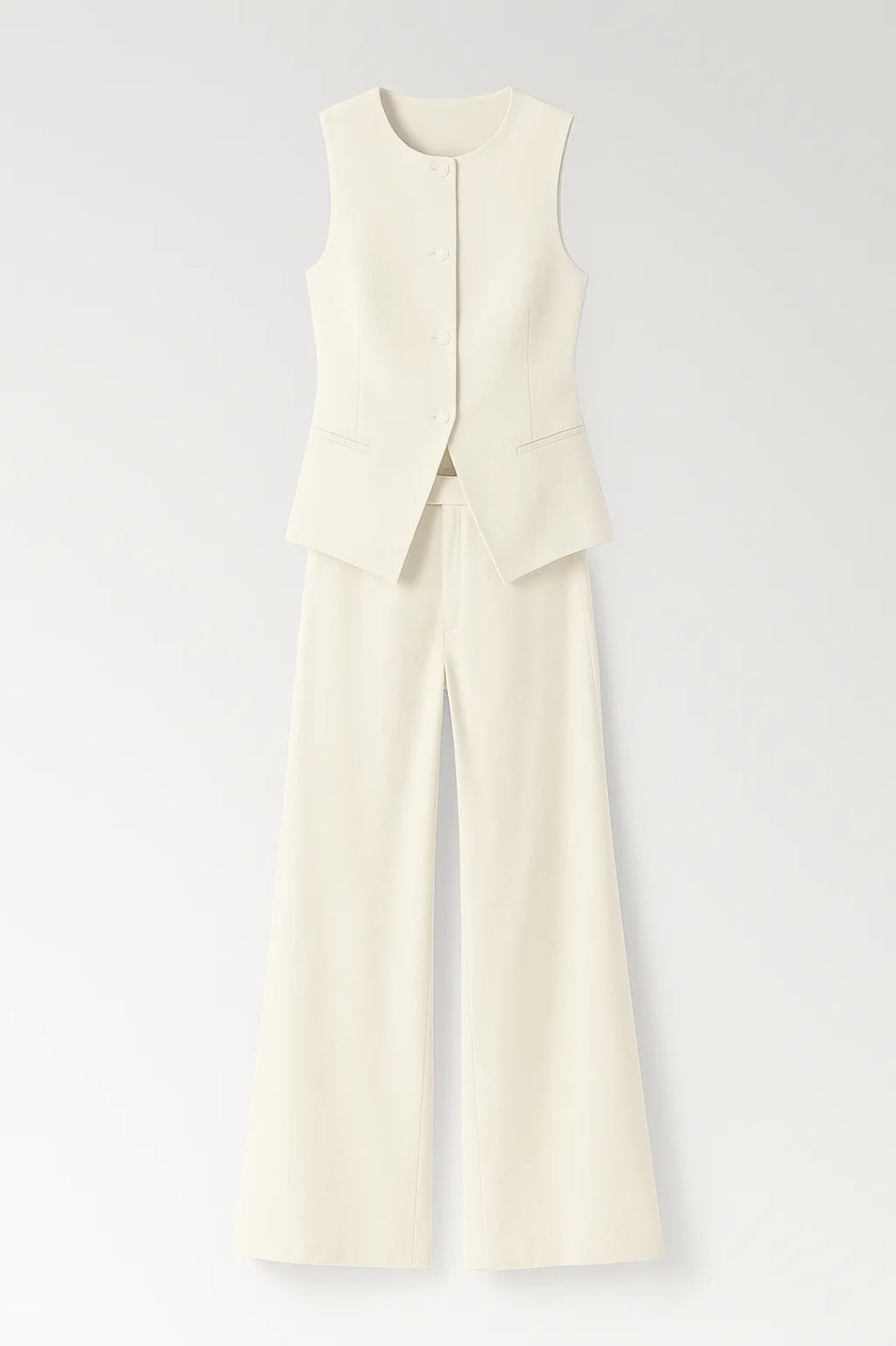 Damen Set Ecru | Ärmelloses Oberteil + Weite Hose | Elegantes Kombi-Outfit