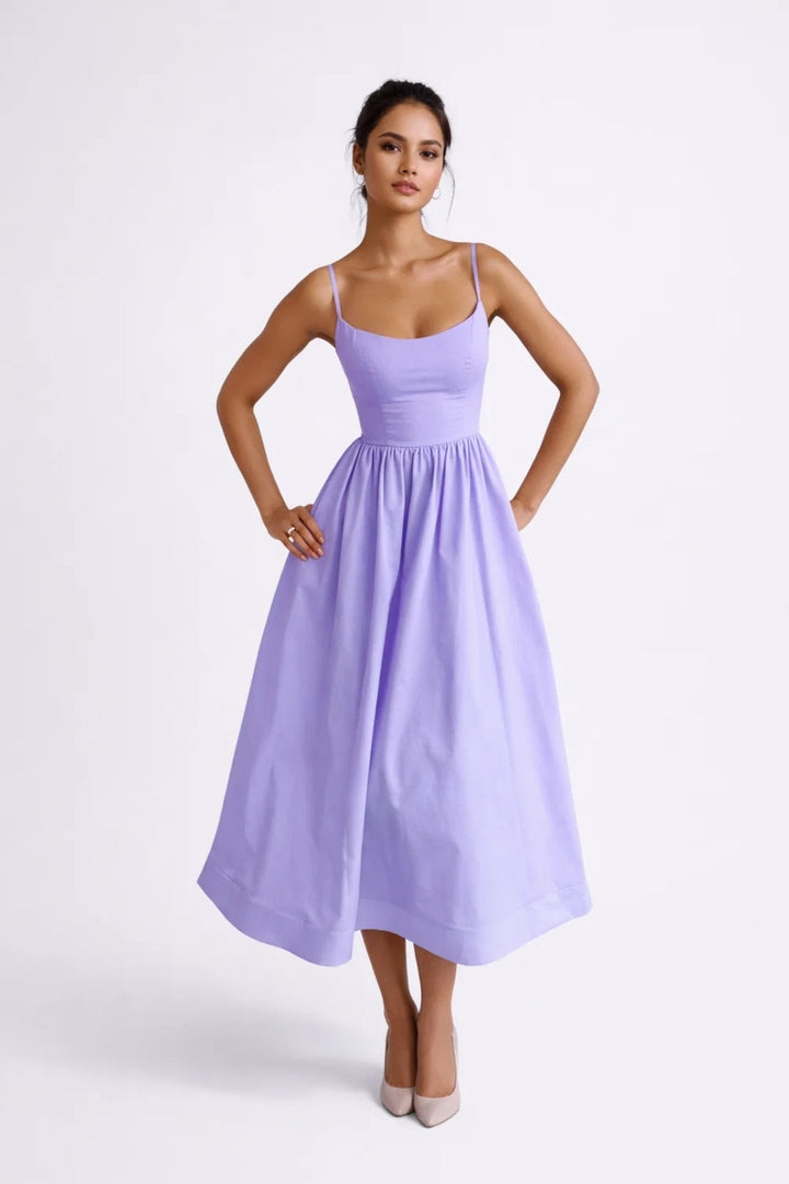 Sommer Midi-Kleid Damen Puderrosa | Strukturiertes Oberteil | Elegant